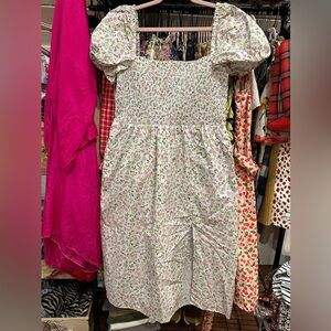 J. Crew Cottage Dress Meadow Floral Ditsy Print Puff Sleeve NWT Smocked Cotton L